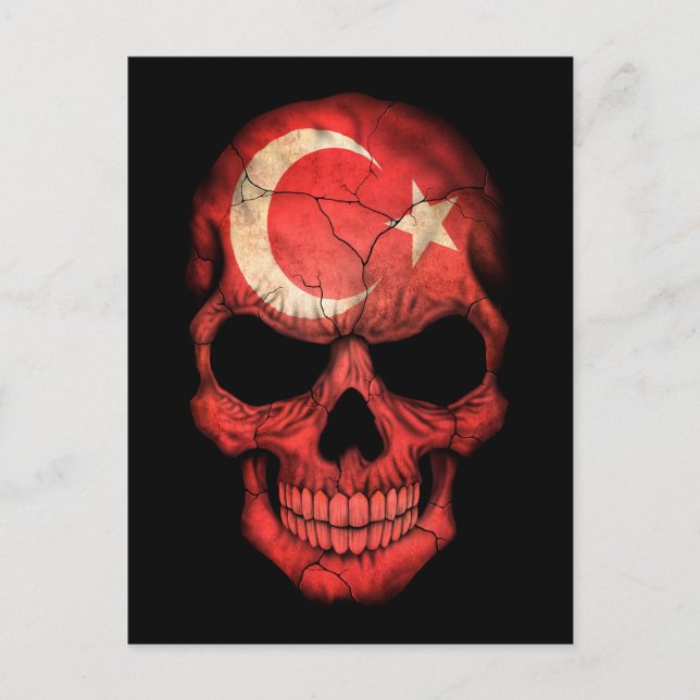 Turkiska Flagga Skull på svart Vykort (Framsida)
