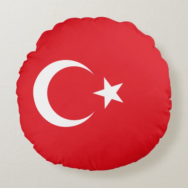 Turkiska Flagga (Turkiet) Rund Kudde (Framsidan)