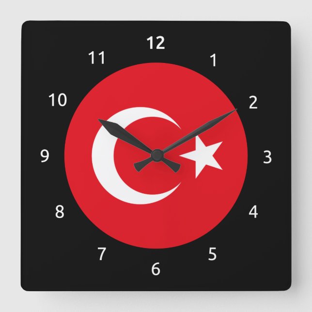 Turkiska flagga Wall Clock Fyrkantig Klocka (Framsida)
