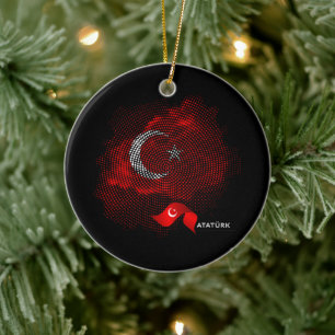 Turkiska flaggan julgransprydnad keramik