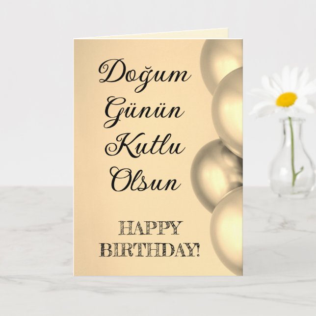Turkiska Grattis på födelsedagen Doğum Günün Kutlu Kort (Liten växt)