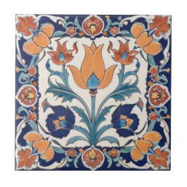 Turkiska Gröntar för ornate Blommigt Blue Orange F Kakelplatta