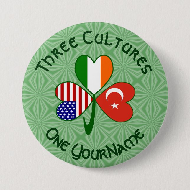 Turkiska Irländska Amerikanska Flaggor Shamrock Pe Knapp (Framsida)