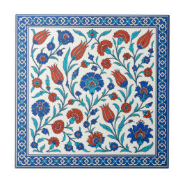 Turkiska Iznik Blommigt Tile Art in Blue & Red Kakelplatta