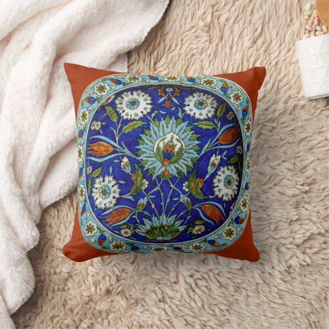 Turkiska Iznik Symmetrical Mönster Flower Motif Kudde (Filt)