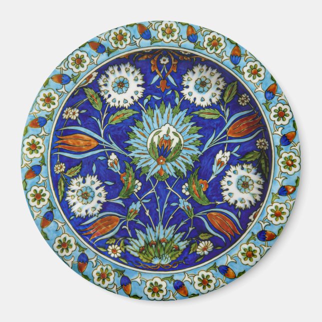 Turkiska Iznik Symmetrisk blomma Motif Mönster Magnet (Framsidan)