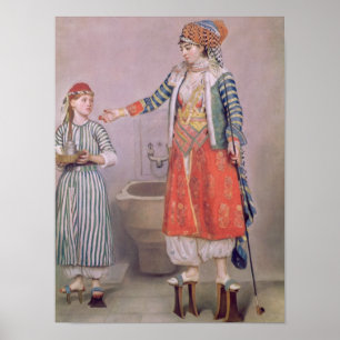 Turkiska kvinnor med sin servant poster