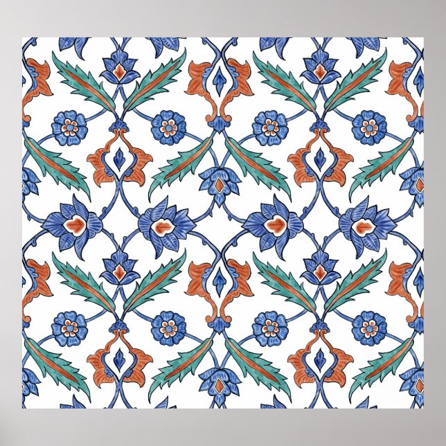 Turkiska medeltida brickor: Blommigt Ornament. Poster (Framsidan)