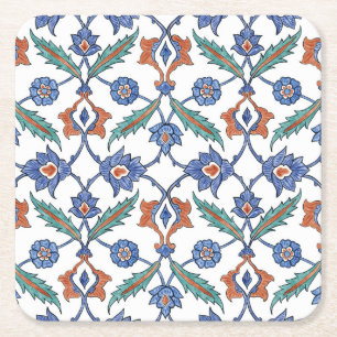 Turkiska medeltida brickor: Blommigt Ornament. Underlägg Papper Kvadrat
