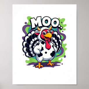 Turkiska Moo Cow-Thanksgivingen - Cute Turkey Mo Poster