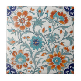 Turkiska ottomanska Blommigten Blue Orange Grönt F Kakelplatta