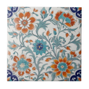 Turkiska ottomanska Blommigten Blue Orange Grönt F Kakelplatta