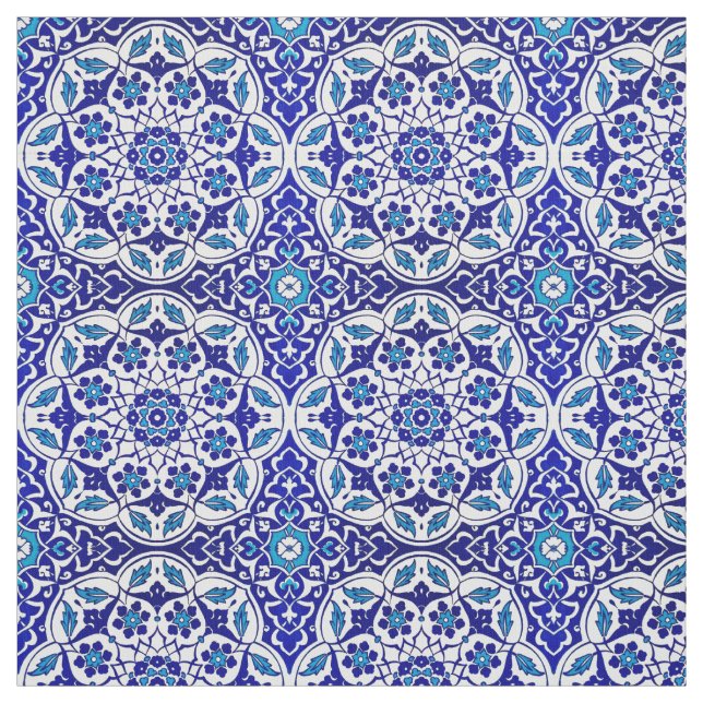 Turkiska ottomanska Iznik Blue Tile Motif Tyg (Provkarta)