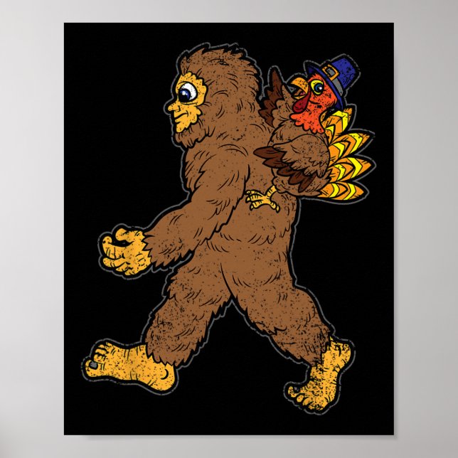 Turkiska Riding Bigfoot Thanksgiving Day Funny Sas Poster (Framsidan)