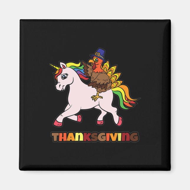 Turkiska riding Unicorn Thanksgiving Day Magic Fal Magnet (Framsidan)