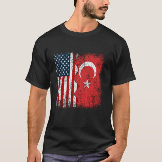 Turkiska rötter Halvamerikanskt Flagga Amerika Tur T Shirt