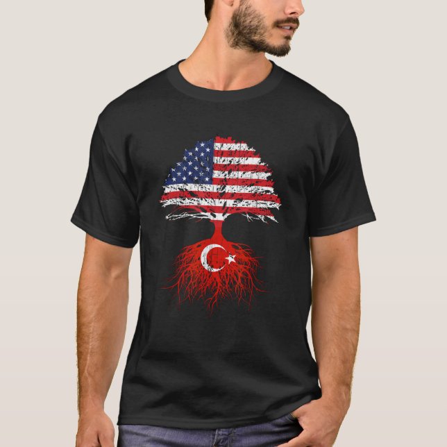 Turkiska rötter Turkiska amerikanska USA flagga Na T Shirt (Framsida)