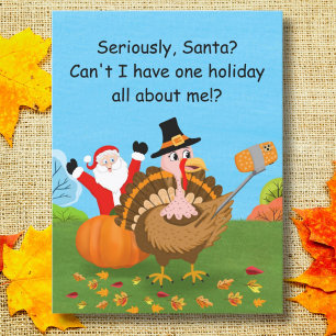 Turkiska Selfie Photobombed av Santa Thanksgiving Vykort