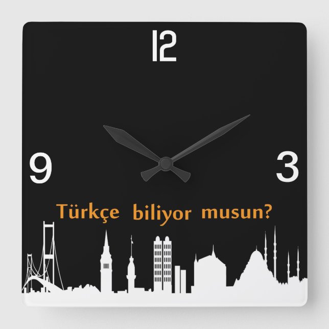Turkiska Skyline Clock Fyrkantig Klocka (Framsida)