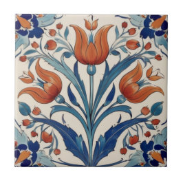 Turkiska tulpaner Blommigt Orange Grönt Iznik Flow Kakelplatta