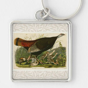Turkiska Vilden Audubon Bird Painting Fyrkantig Silverfärgad Nyckelring