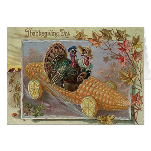 Turkiskt par Majs Bil Höstlöv Hälsningskort (Framsidan Horizontal)