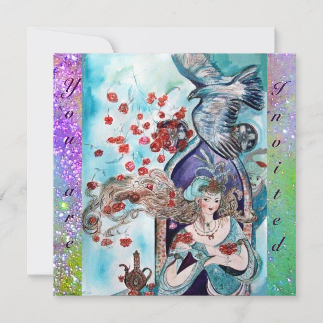 TURKISKT SAGOSPELO ,ljusröd blå lila glans Inbjudningar (Framsida)