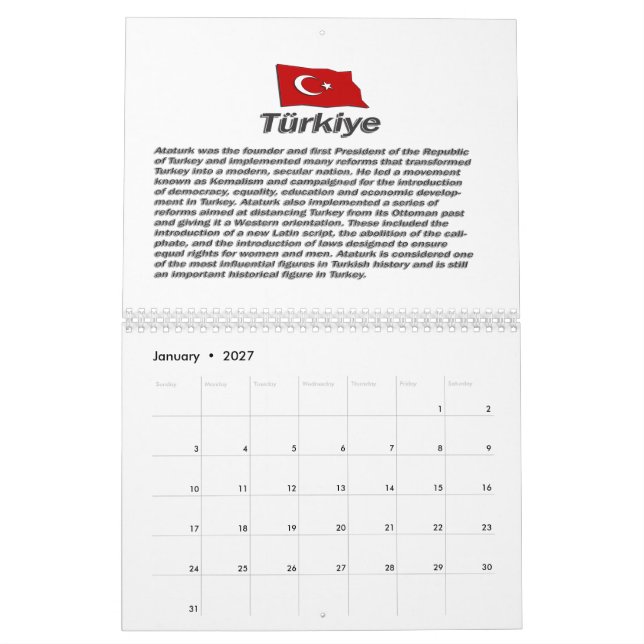 Turkiye Calender 100-årsdagen av Republiken Kalender (Jan 2027)