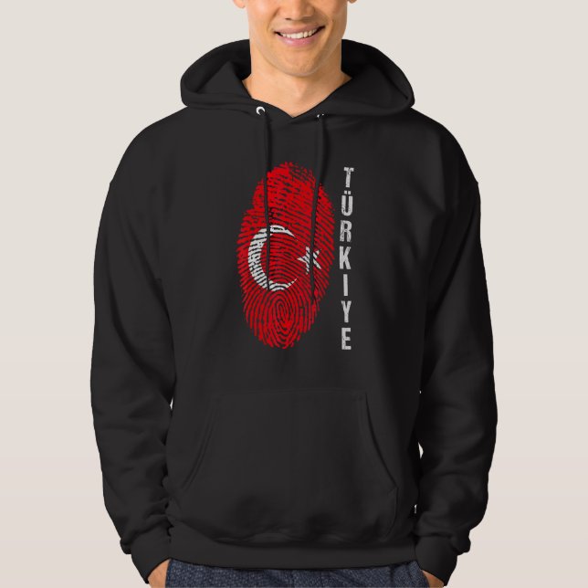 Turkiye National Flagga Fingerprint Bayragi H Hoodie (Framsida)