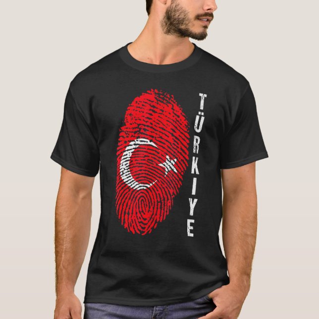 Turkiye National Flagga Fingerprint Bayragi H T Shirt (Framsida)