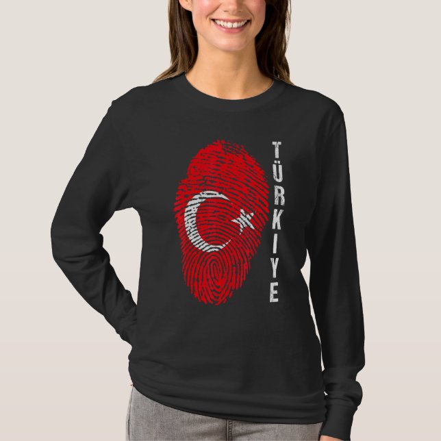 Turkiye National Flagga Fingerprint Bayragi H T Shirt (Framsida)