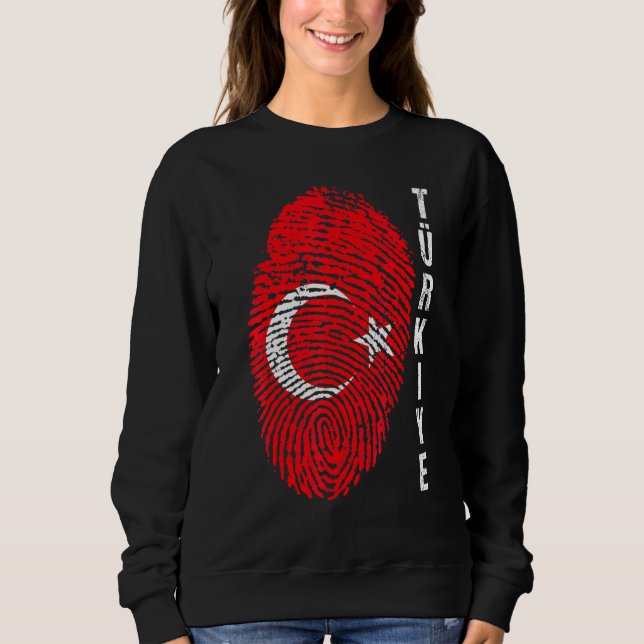 Turkiye National Flagga Fingerprint Bayragi H T Shirt (Framsida)