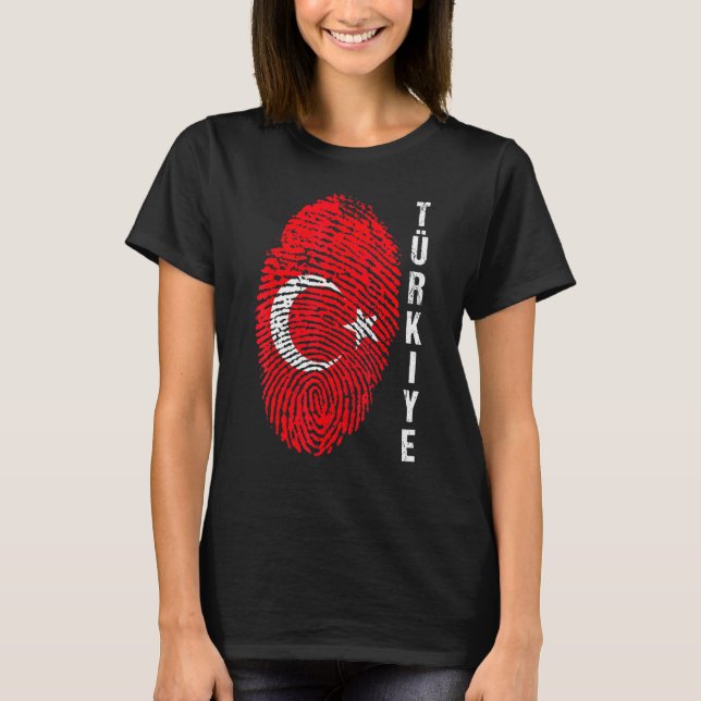 Turkiye National Flagga Fingerprint Bayragi H T Shirt (Framsida)