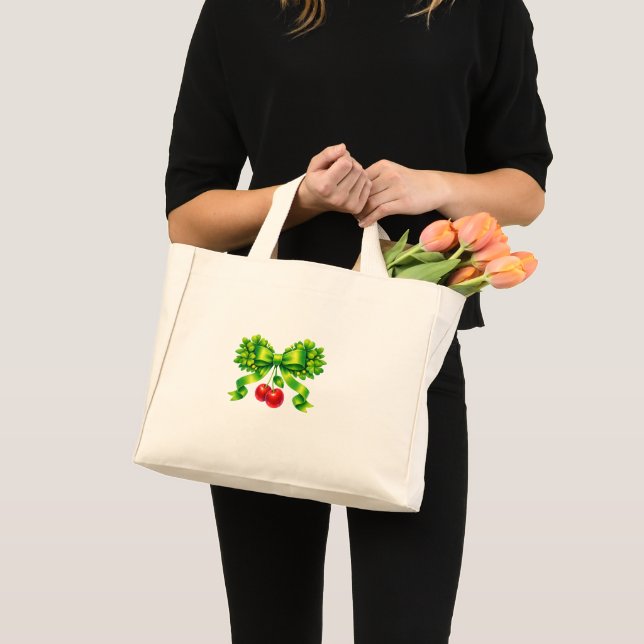 Turklöverbåge med körsbär Grön design Mini Tygkasse (Framsida (produkt))