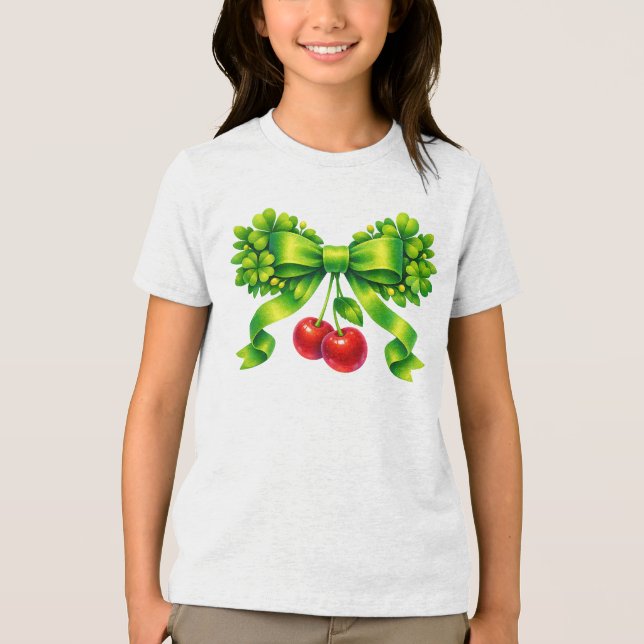 Turklöverbåge med körsbär Grön design T Shirt (Framsida)