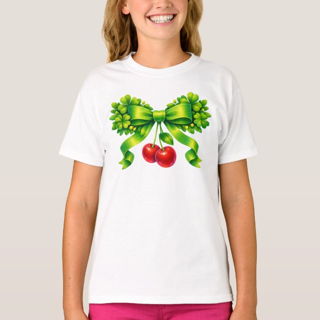 Turklöverbåge med körsbär Grön design T Shirt (Framsida)