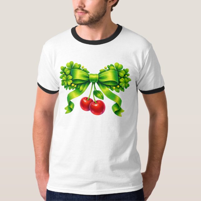 Turklöverbåge med körsbär Grön design T Shirt (Framsida)