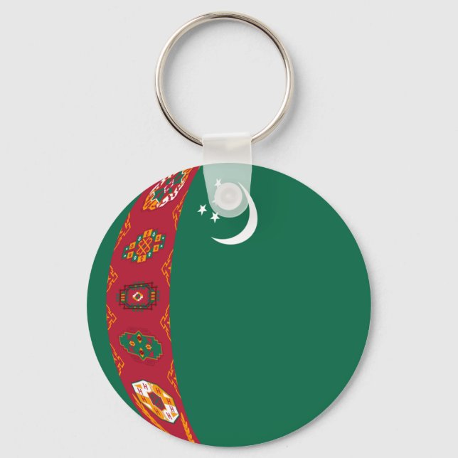 Turkmenistan Fisheye Flagga Keychain Nyckelring (Framsida)