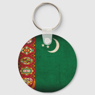 Turkmenistan flagga bekymrade Keychain Nyckelring