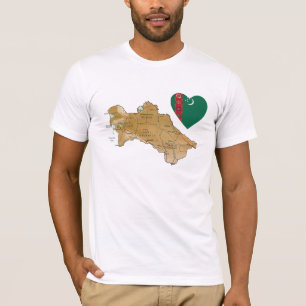 Turkmenistan Flagga Heart och Karta T-Shirt