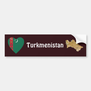 Turkmenistan Flagga Hjärta + Karta Bildstämpel Bildekal