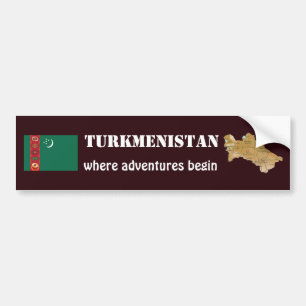Turkmenistan Flagga + Karta Bumperdekal Bildekal
