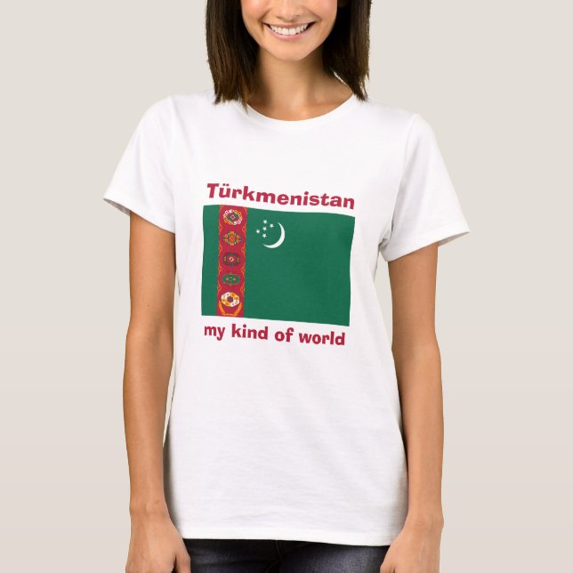 Turkmenistan Flagga + Karta + Text T-Shirt (Framsida)