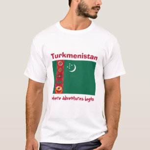 Turkmenistan flagga + Karta + TextT-tröja Tee