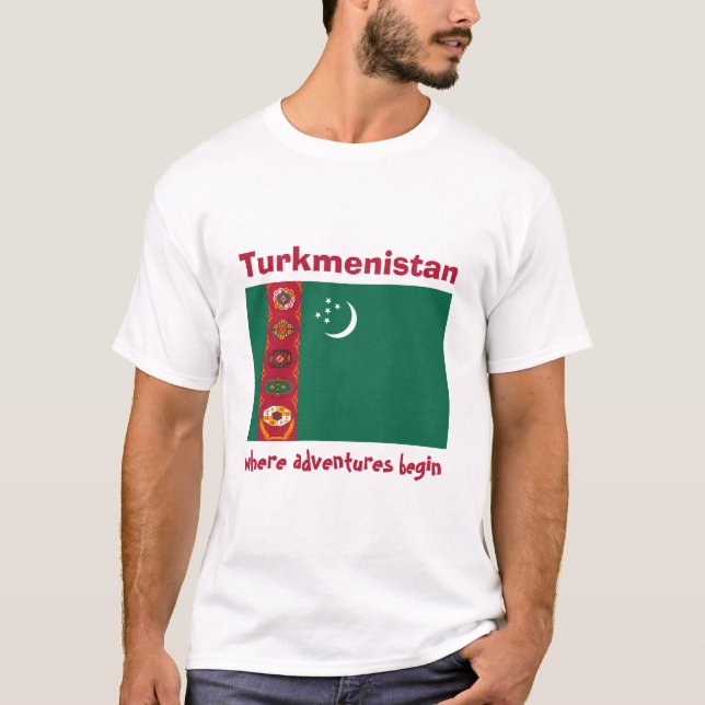 Turkmenistan flagga + Karta + TextT-tröja Tee (Framsida)