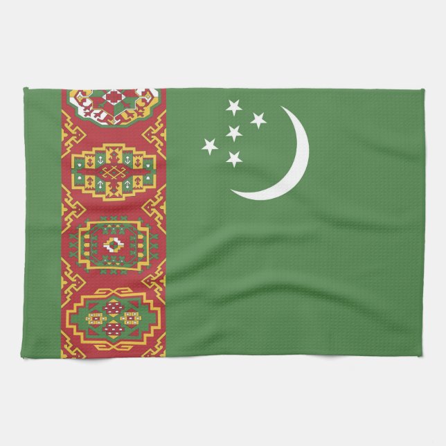 Turkmenistan flagga kökshandduk (Horisontell)