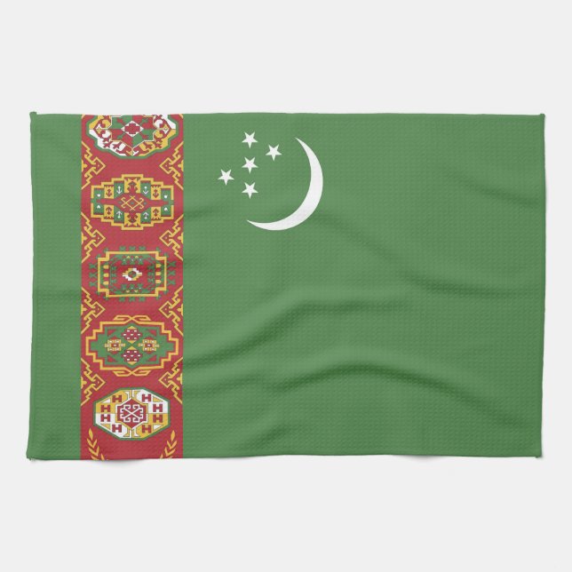 Turkmenistan flagga kökshandduk (Horisontell)