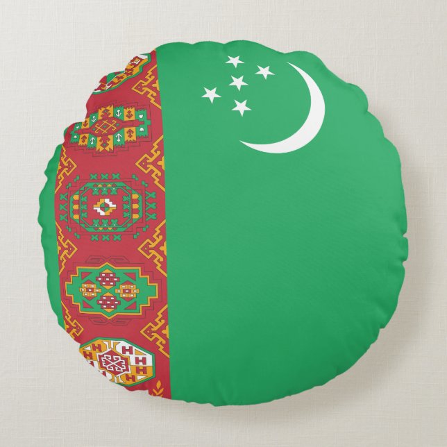 Turkmenistan Flagga Rund Kudde (Framsidan)