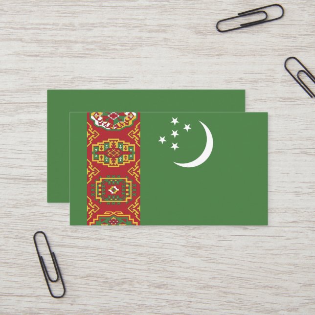 Turkmenistan flagga visitkort (Fram/Back In Situ)