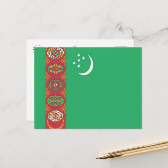 Turkmenistan - Flagga - Vykort (Fram/Back In Situ)
